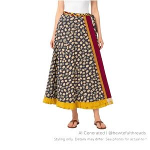 Darn Good Yarn XL (14-20) Reversible Sari Silk Wrap Skirt Yellow Boho Fair Trade